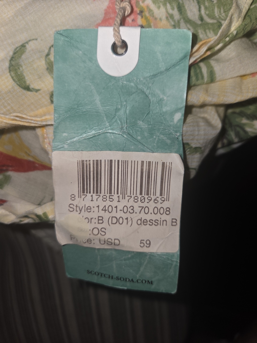 Scotch & Soda Pastel Floral Fringe Scarf in Cream and Light Green - Picture 3 of 5